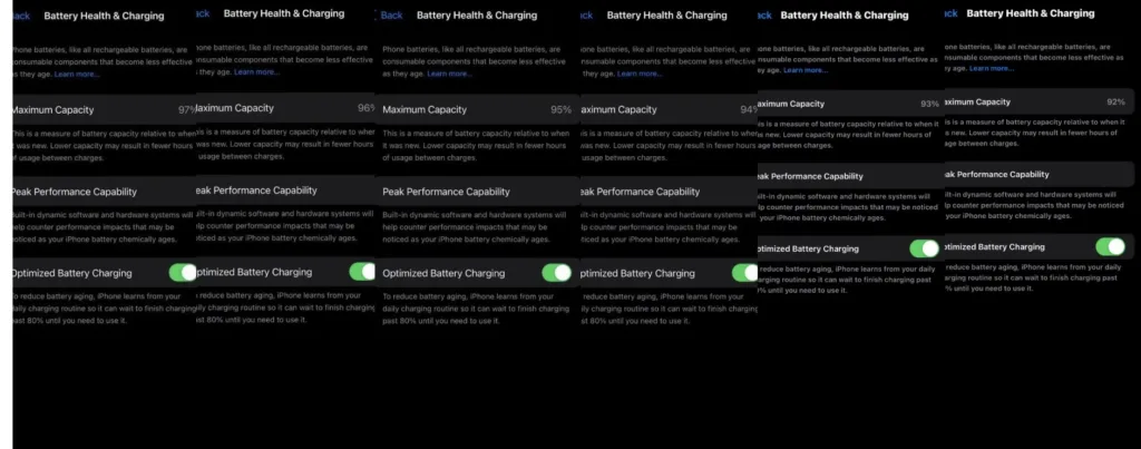Battery health is the major issue in smartphone and especially iPhone. This chart shows degradation of my battery health over a period of nine months.